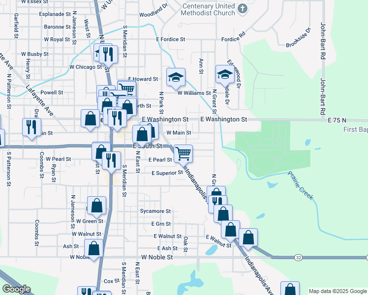 map of restaurants, bars, coffee shops, grocery stores, and more near 116 South Richardson Street in Lebanon