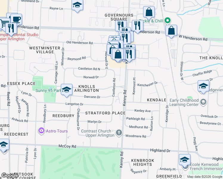 map of restaurants, bars, coffee shops, grocery stores, and more near 1200 Windham Road in Columbus