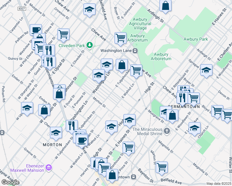 map of restaurants, bars, coffee shops, grocery stores, and more near 6130 Ross Street in Philadelphia