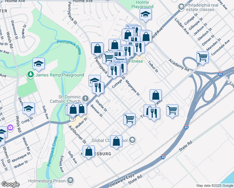 map of restaurants, bars, coffee shops, grocery stores, and more near 4429 Pennypack Street in Philadelphia