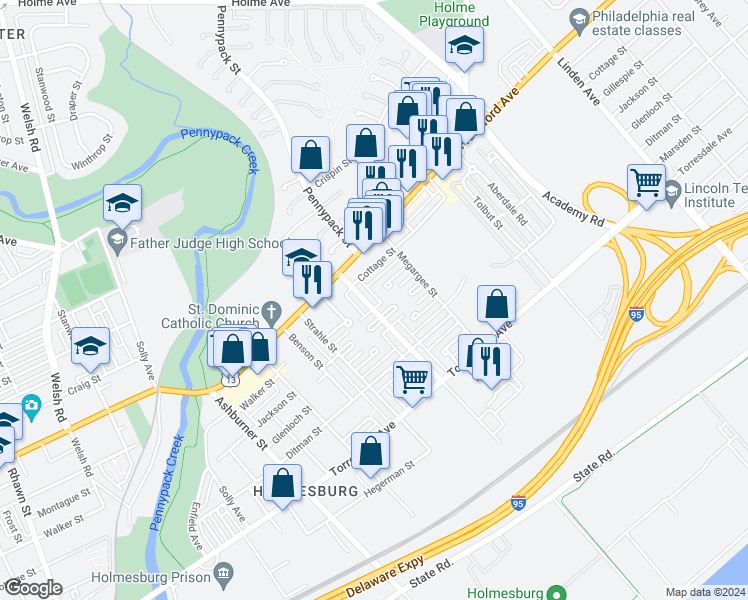 map of restaurants, bars, coffee shops, grocery stores, and more near 4429 Pennypack Street in Philadelphia