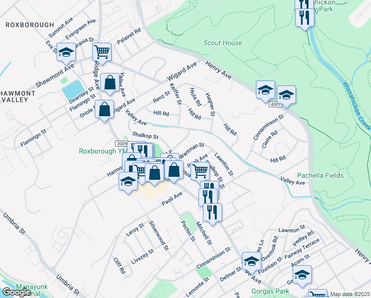 map of restaurants, bars, coffee shops, grocery stores, and more near 551 Wartman Street in Philadelphia