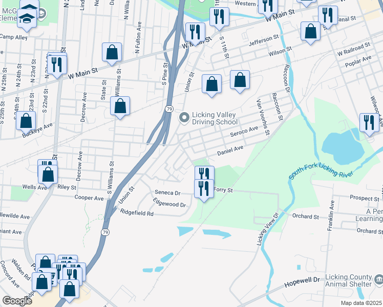 map of restaurants, bars, coffee shops, grocery stores, and more near 545 Seroco Avenue in Newark