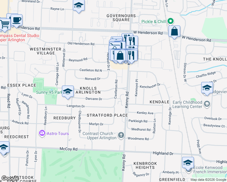 map of restaurants, bars, coffee shops, grocery stores, and more near 1200 Windham Road in Columbus