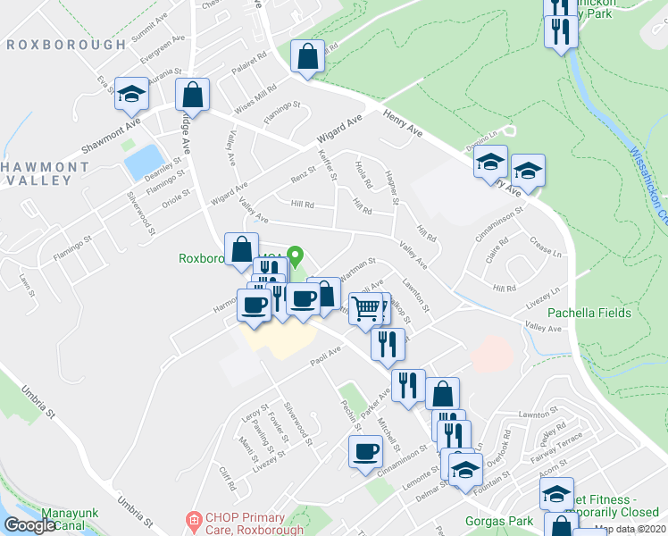 map of restaurants, bars, coffee shops, grocery stores, and more near 548 Domino Lane in Philadelphia