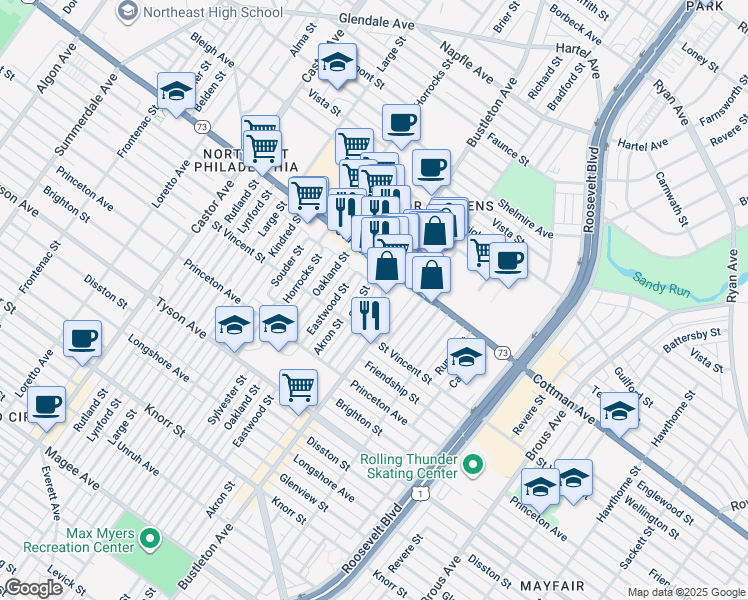 map of restaurants, bars, coffee shops, grocery stores, and more near in Philadelphia