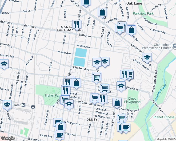 map of restaurants, bars, coffee shops, grocery stores, and more near 6265 North 3rd Street in Philadelphia