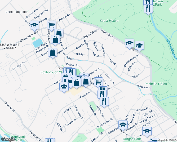 map of restaurants, bars, coffee shops, grocery stores, and more near 548 Domino Lane in Philadelphia