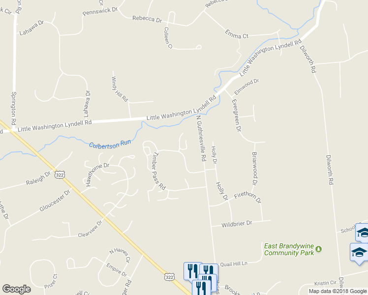 map of restaurants, bars, coffee shops, grocery stores, and more near 43 Lakeview Court in Downingtown