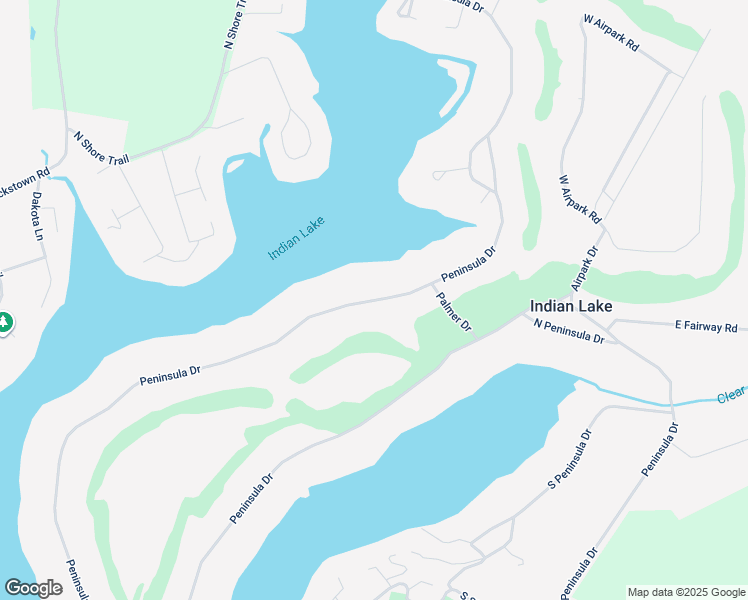 map of restaurants, bars, coffee shops, grocery stores, and more near Peninsula Drive in Indian Lake