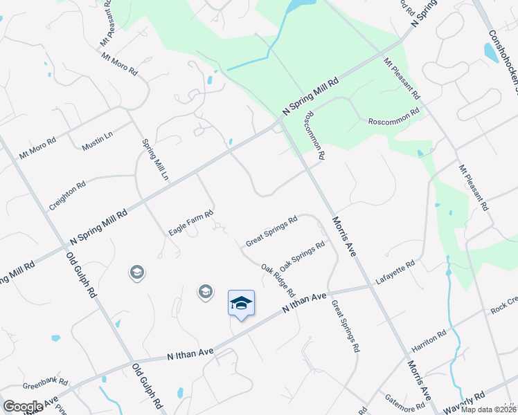 map of restaurants, bars, coffee shops, grocery stores, and more near 1234 Ridgewood Road in Bryn Mawr