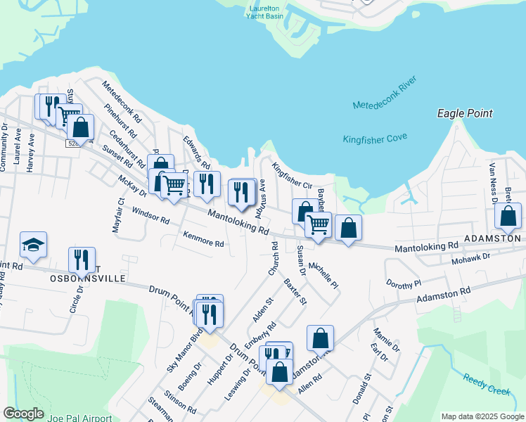map of restaurants, bars, coffee shops, grocery stores, and more near 592 Beach Plum Road in Brick
