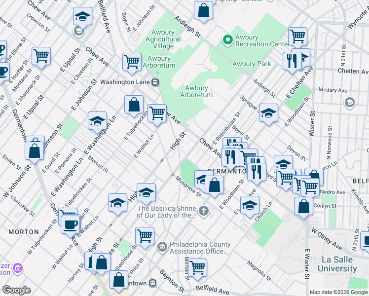 map of restaurants, bars, coffee shops, grocery stores, and more near 600 High Street in Philadelphia