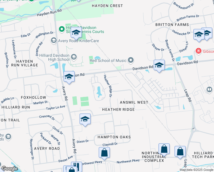 map of restaurants, bars, coffee shops, grocery stores, and more near 4654 Crystal Ball Drive in Hilliard