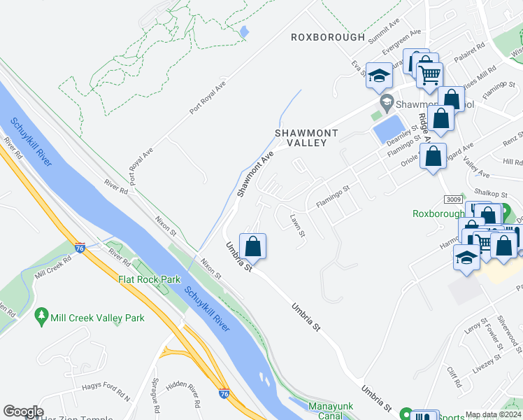 map of restaurants, bars, coffee shops, grocery stores, and more near 801 Autumn River Run in Philadelphia