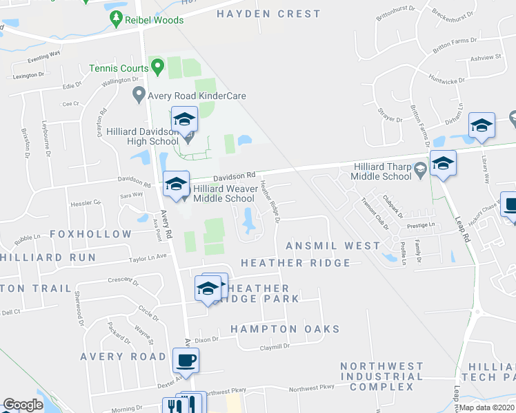 map of restaurants, bars, coffee shops, grocery stores, and more near 4654 Crystal Ball Drive in Hilliard