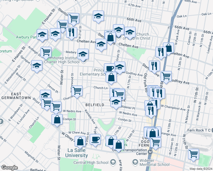 map of restaurants, bars, coffee shops, grocery stores, and more near 6026 Ogontz Avenue in Philadelphia