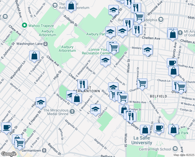 map of restaurants, bars, coffee shops, grocery stores, and more near 857 East Chelten Avenue in Philadelphia