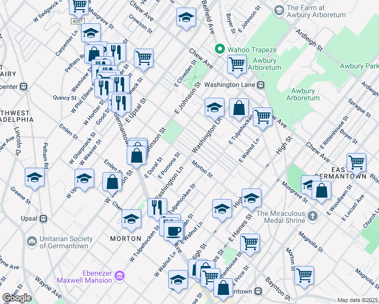 map of restaurants, bars, coffee shops, grocery stores, and more near 6261 Gardenia Street in Philadelphia