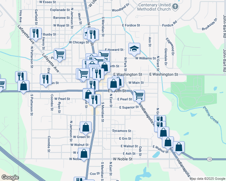 map of restaurants, bars, coffee shops, grocery stores, and more near 216 South East Street in Lebanon
