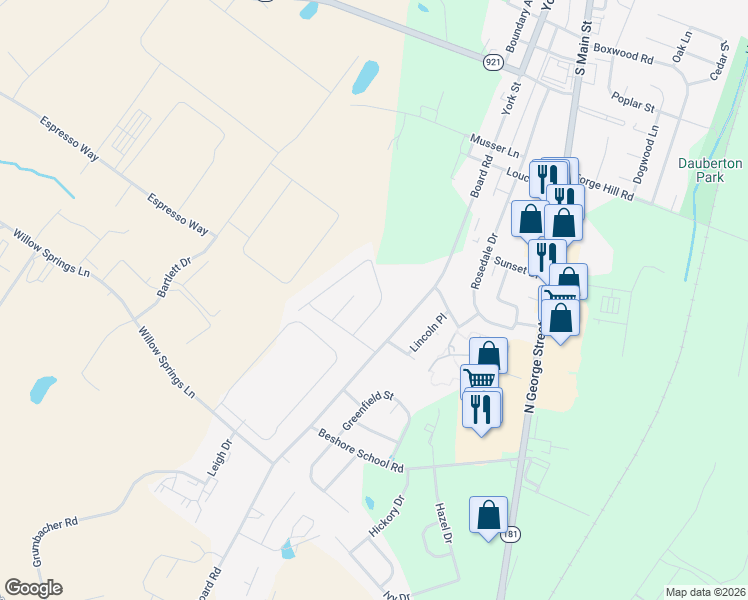 map of restaurants, bars, coffee shops, grocery stores, and more near 70 Fig Tree Way in Manchester