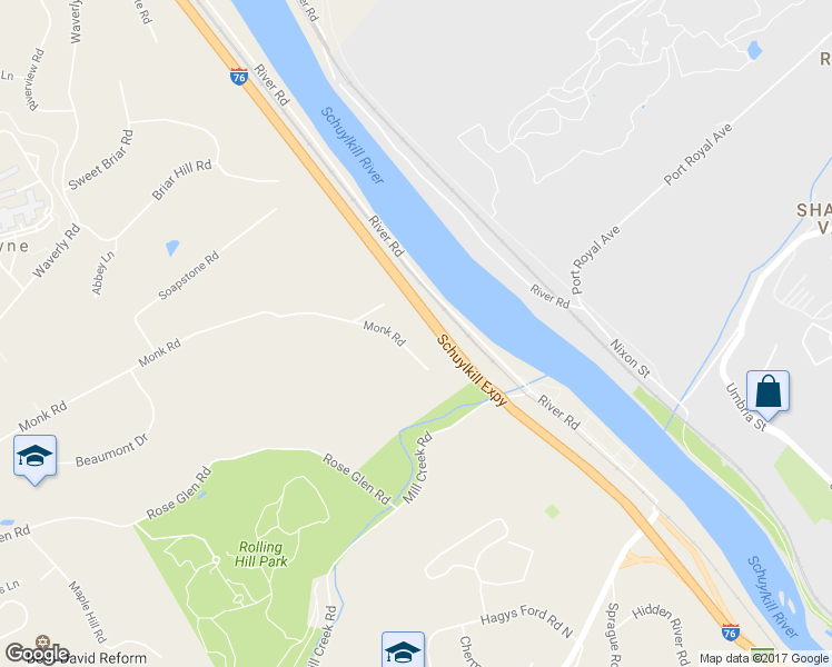 map of restaurants, bars, coffee shops, grocery stores, and more near 1628 Monk Road in Gladwyne