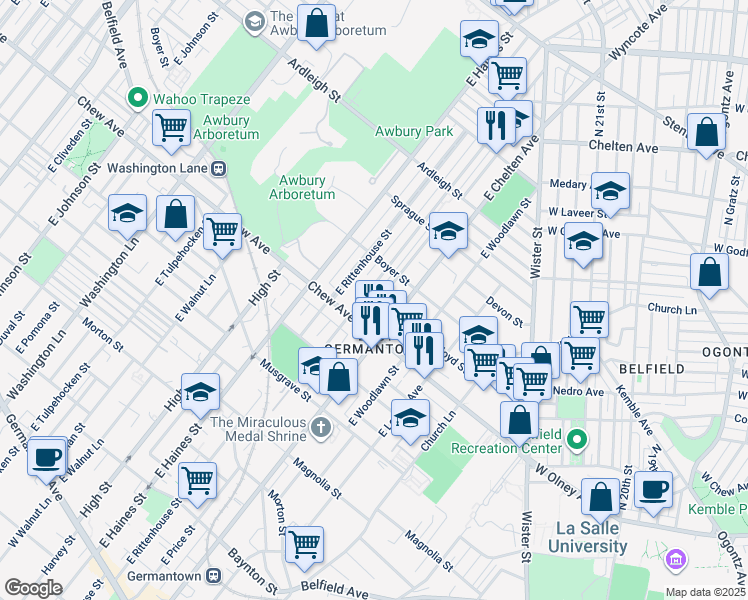 map of restaurants, bars, coffee shops, grocery stores, and more near 829 East Stafford Street in Philadelphia