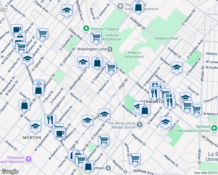 map of restaurants, bars, coffee shops, grocery stores, and more near 463 East Cosgrove Street in Philadelphia