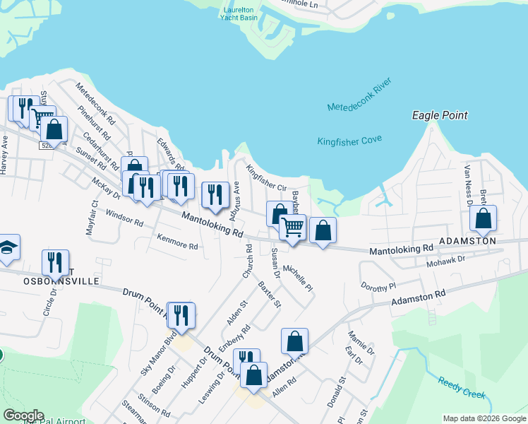 map of restaurants, bars, coffee shops, grocery stores, and more near 575 Beach Plum Road in Brick Township