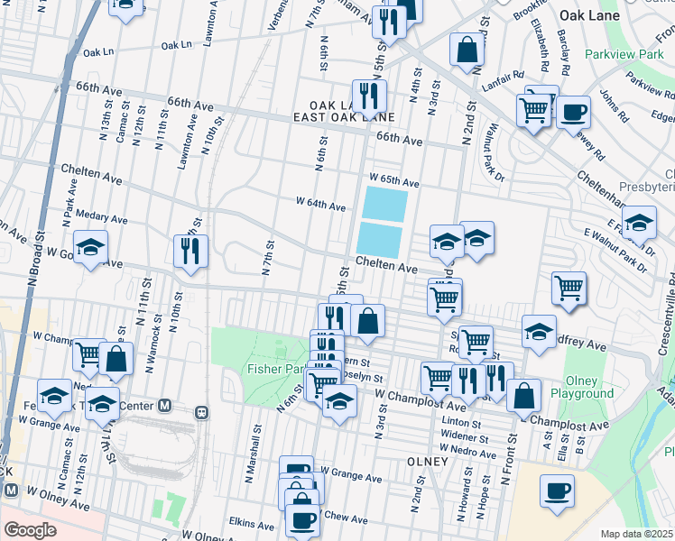 map of restaurants, bars, coffee shops, grocery stores, and more near 6220 North 5th Street in Philadelphia