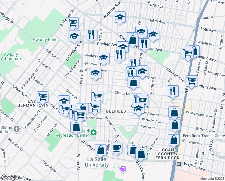 map of restaurants, bars, coffee shops, grocery stores, and more near 1964 West Spencer Street in Philadelphia