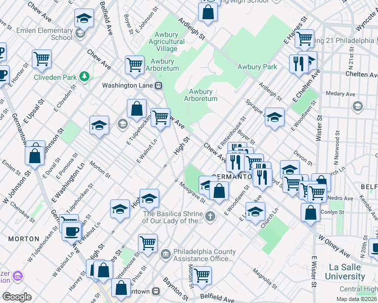 map of restaurants, bars, coffee shops, grocery stores, and more near 600 High Street in Philadelphia