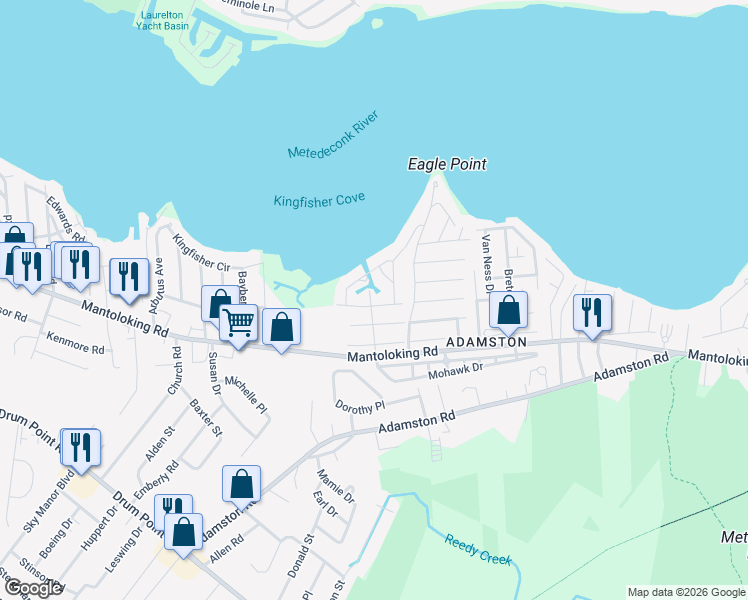 map of restaurants, bars, coffee shops, grocery stores, and more near 500 Riverside Drive South in Brick Township