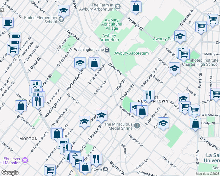 map of restaurants, bars, coffee shops, grocery stores, and more near 6040 Belfield Ave in Philadelphia