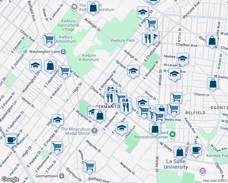 map of restaurants, bars, coffee shops, grocery stores, and more near 836 East Stafford Street in Philadelphia