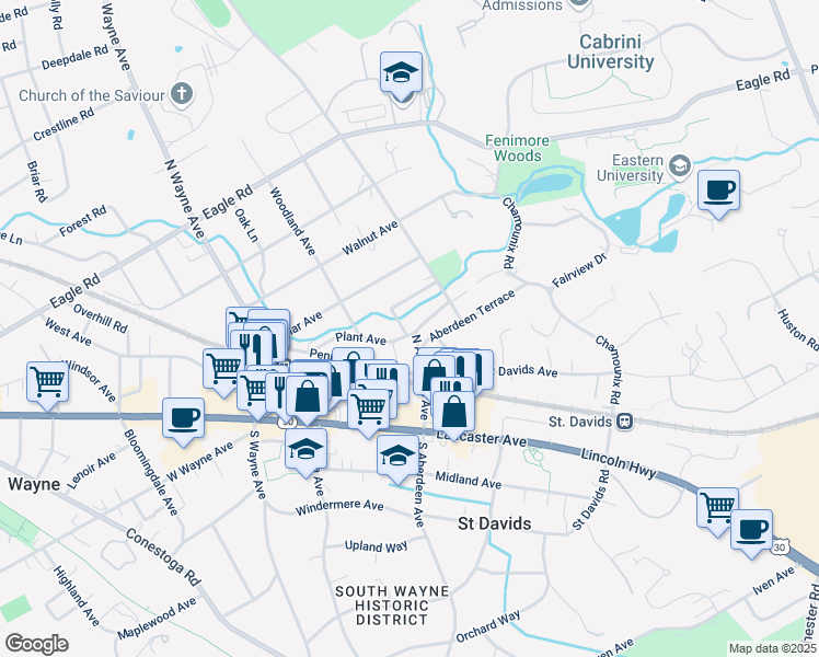 map of restaurants, bars, coffee shops, grocery stores, and more near 233 Plant Avenue in Wayne