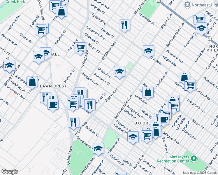 map of restaurants, bars, coffee shops, grocery stores, and more near 1024 Fanshawe Street in Philadelphia