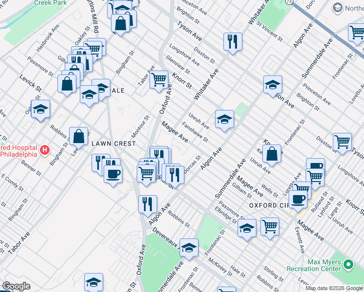 map of restaurants, bars, coffee shops, grocery stores, and more near 903 Gilham Street in Philadelphia