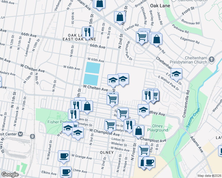 map of restaurants, bars, coffee shops, grocery stores, and more near 200 West Colonial Street in Philadelphia