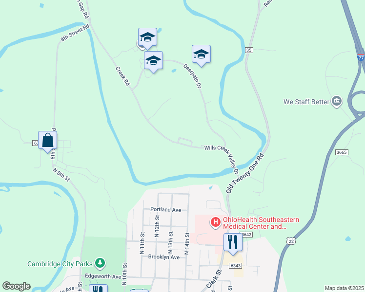 map of restaurants, bars, coffee shops, grocery stores, and more near 1535-1543 Wills Creek Valley Dr in Cambridge