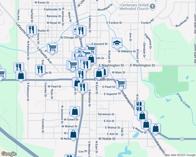 map of restaurants, bars, coffee shops, grocery stores, and more near 216 South East Street in Lebanon