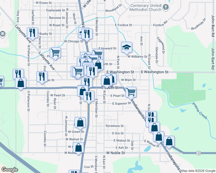 map of restaurants, bars, coffee shops, grocery stores, and more near 216 South East Street in Lebanon