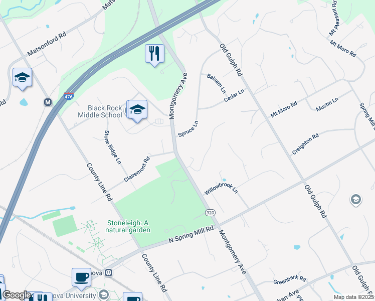 map of restaurants, bars, coffee shops, grocery stores, and more near in Villanova