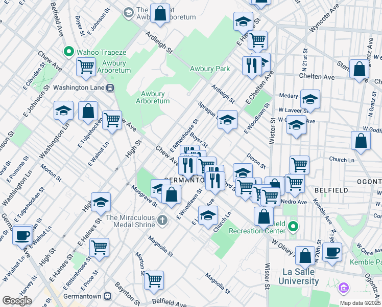 map of restaurants, bars, coffee shops, grocery stores, and more near 833 East Stafford Street in Philadelphia
