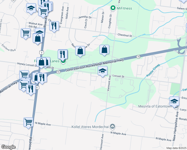map of restaurants, bars, coffee shops, grocery stores, and more near 39 Grove Springs Court in Lakewood