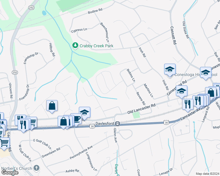 map of restaurants, bars, coffee shops, grocery stores, and more near 11 Miller Avenue in Berwyn