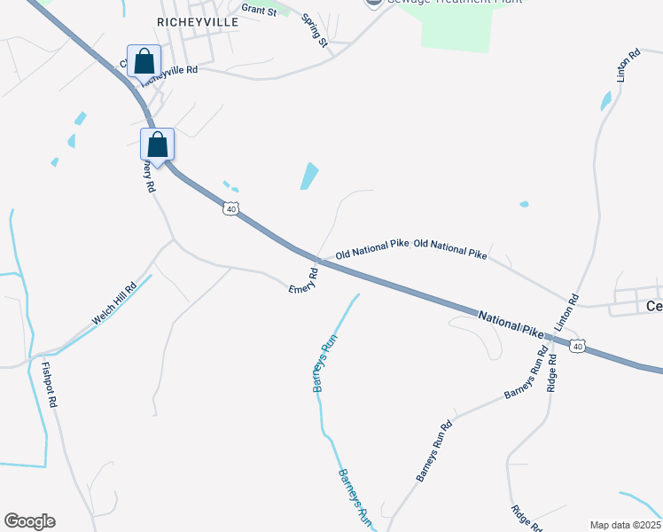 map of restaurants, bars, coffee shops, grocery stores, and more near 1099 National Pike in Fredericktown