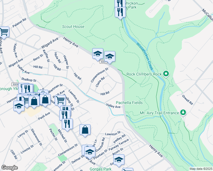 map of restaurants, bars, coffee shops, grocery stores, and more near 7018 Voigt Road in Philadelphia