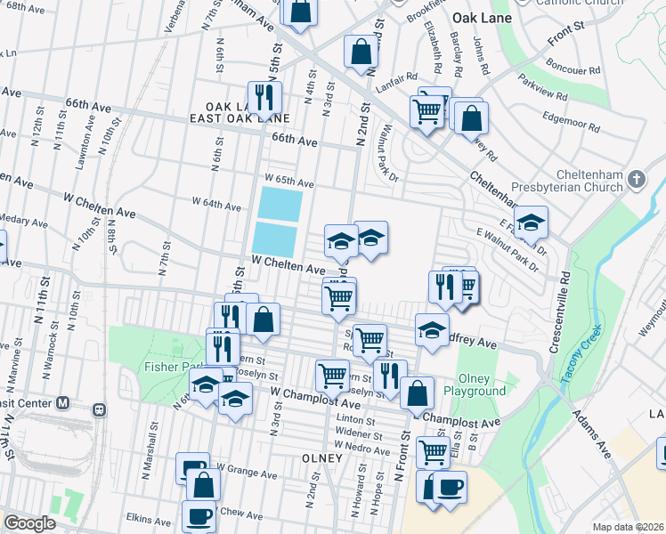 map of restaurants, bars, coffee shops, grocery stores, and more near 239 West Chelten Avenue in Philadelphia