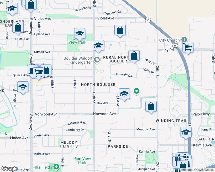 map of restaurants, bars, coffee shops, grocery stores, and more near 3932 20th Street in Boulder